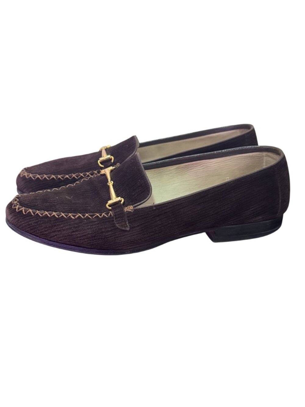 Vintage Patrizia Pancaldi Brown Velvet Loafers Gold Bit Size 8 B Italy - Picture 3 of 8